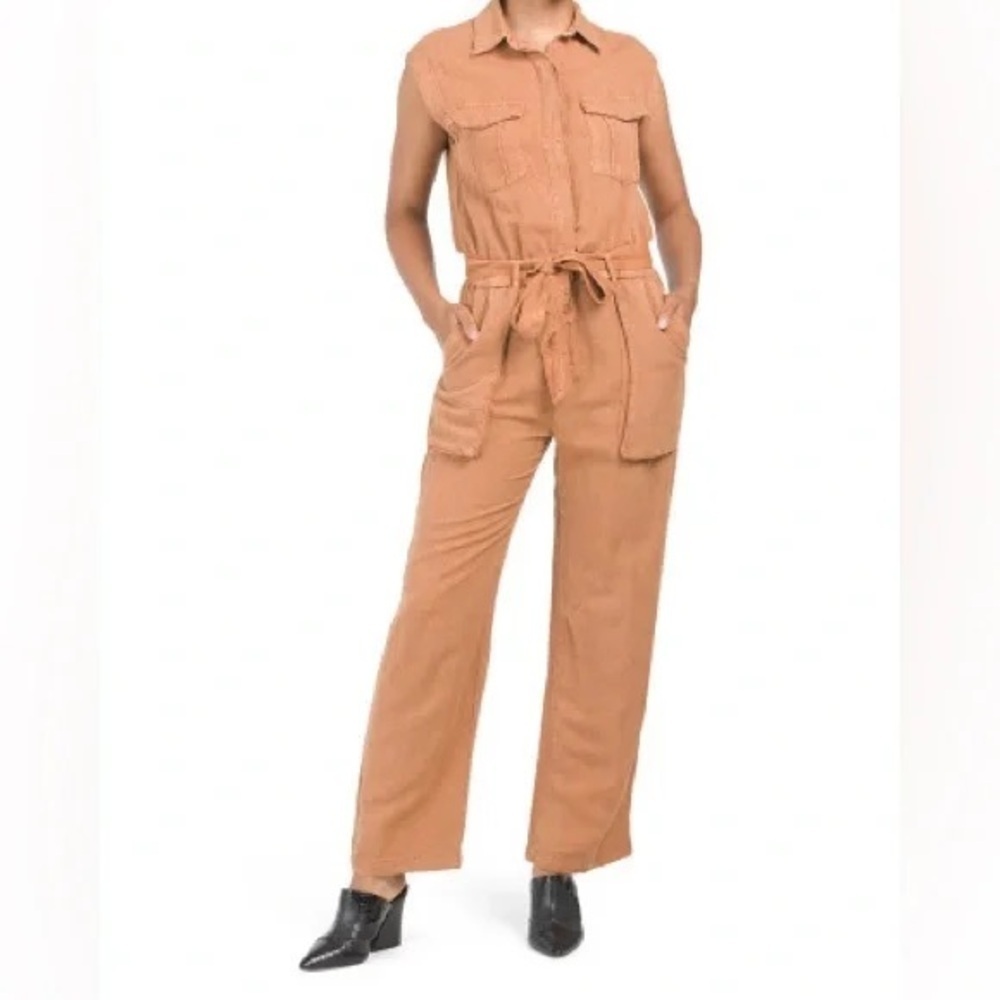 Young Fabulous & Broke | Linen Blend Cuba Jumpsuit Caramel Size Small